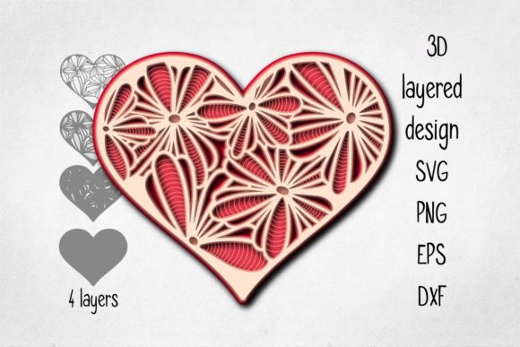 3D Layered Floral Heart for Creative Projects